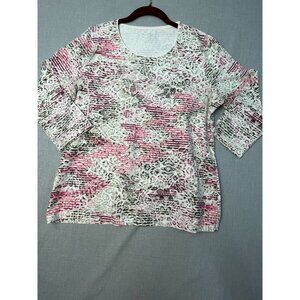 Kim Rogers Petite PXL Women’s Abstract Animal Print Scoop Neck 3/4 Sleeve Top